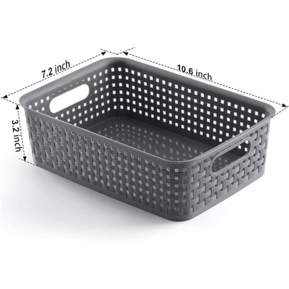 Plastic Storage Baskets Set of 8 Gray Organizer Bins for Closet Shelf Cabinet - Picture 3 of 7